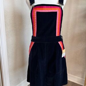 Navy Smack Parlour Corduroy Dress with Pink and Orange Stripes